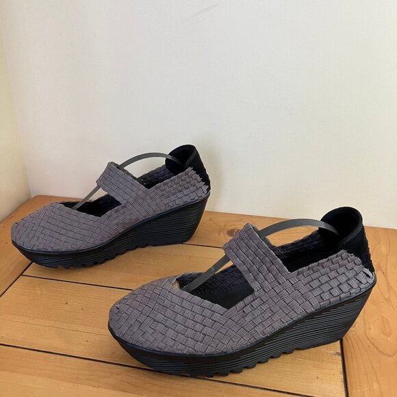 Bernie Mev Lulia Grey Woven Platform Mary Jane Shoes Wedge Heel EU 38 US 7 - Picture 3 of 7